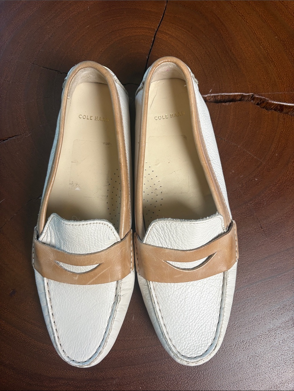 Cole Haan Nike Air Sadie Driver Loafers Ivory Sandstone Leather Size 9B